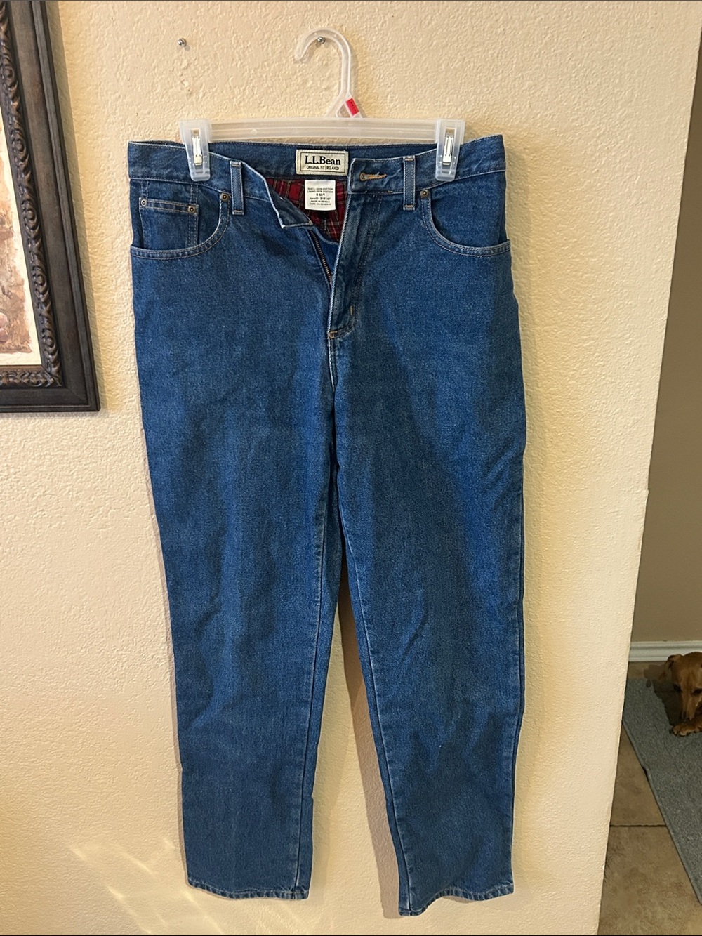 L.L.Bean Flannel Lined Jeans Mens Medium Tall Relaxed Fit Blue Denim size 8 M/T